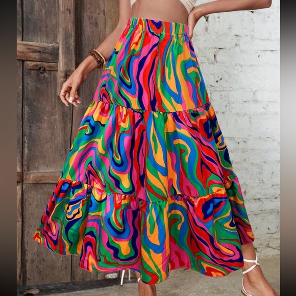 Dresses & Skirts - Boho Abstract Pop Art Print High Waist Maxi Skirt
